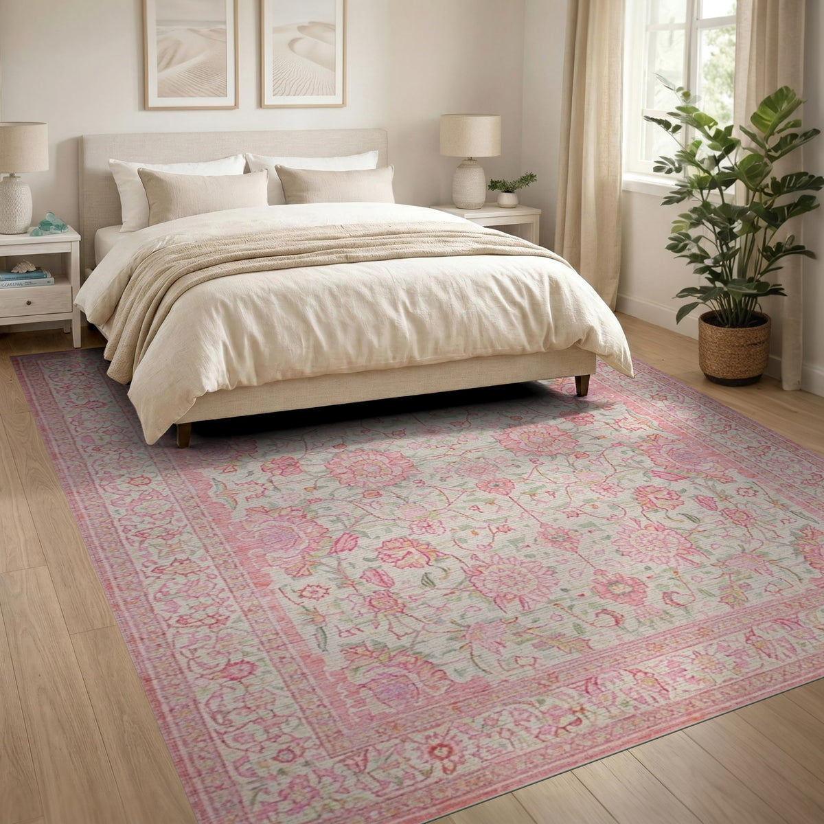 Pink Floral Vintage Area Rug