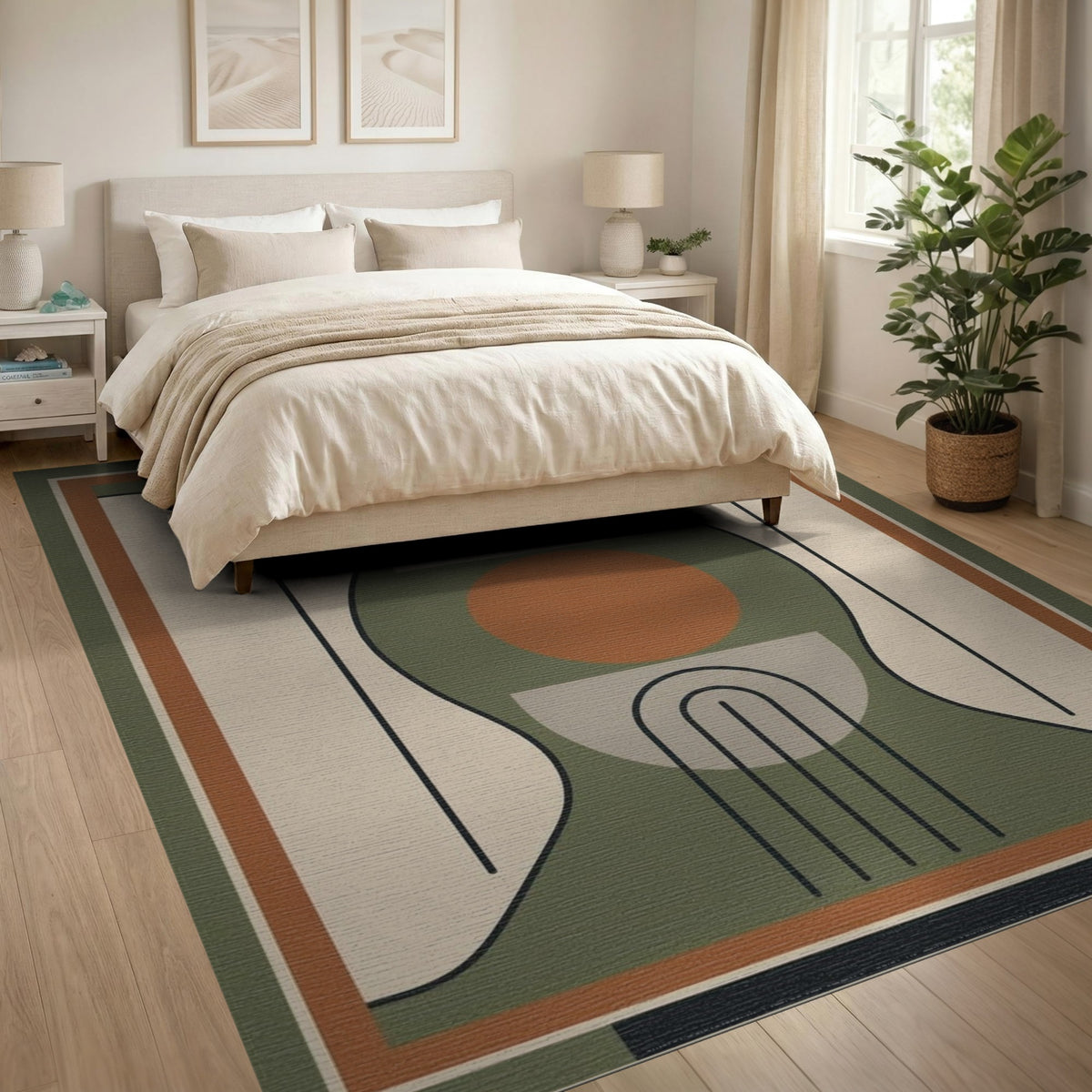 Green Geometric Arch Area Rug