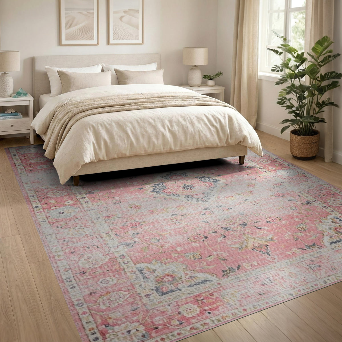 Pink Floral Vintage Washable No. 20 Area Rug