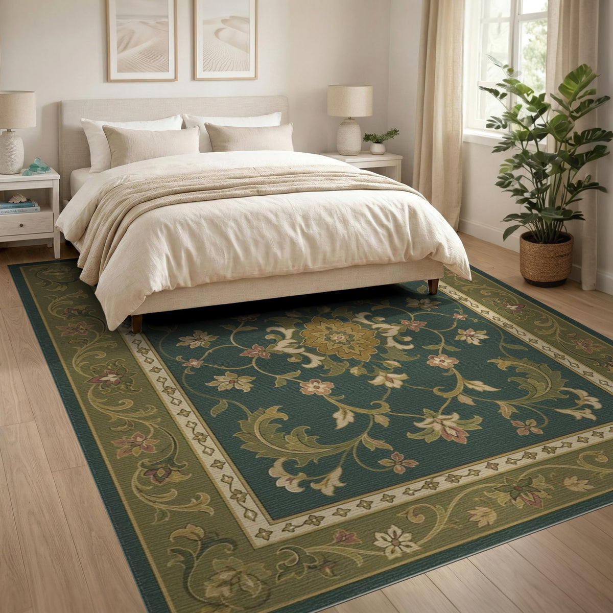 Green Floral Vintage Medallion Area Rug