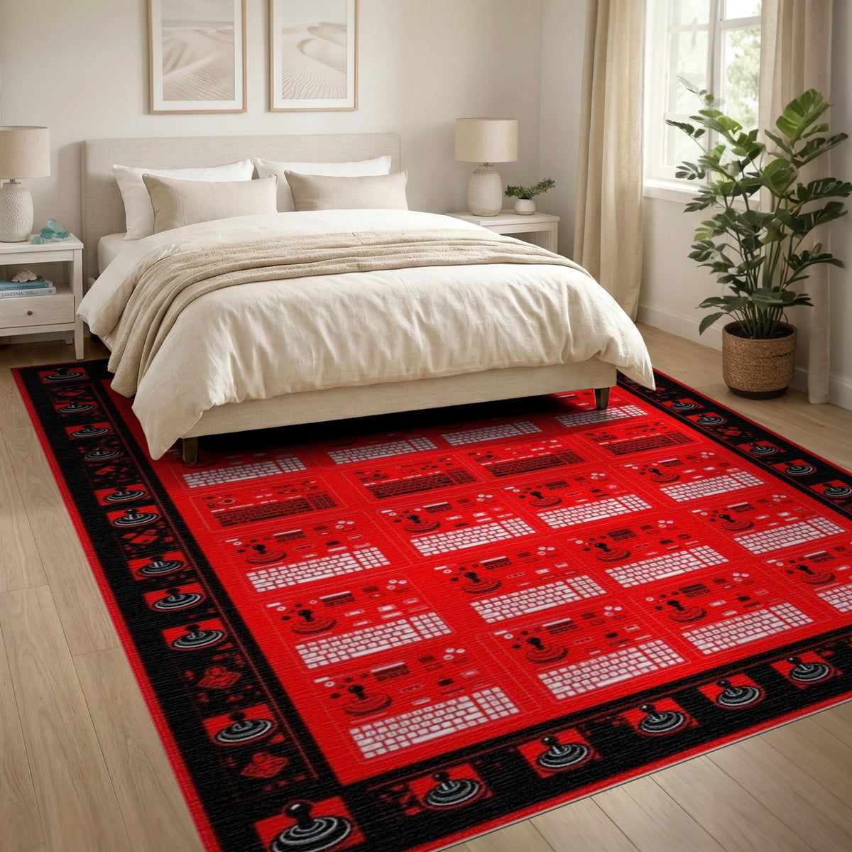 Red Retro Arcade Joystick Area Rug