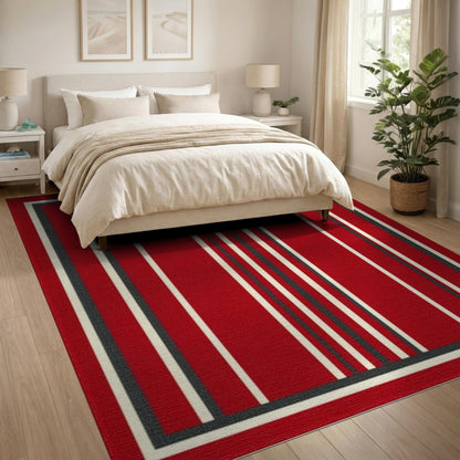 Geometric Modern Red Striped Geometric Area Rug