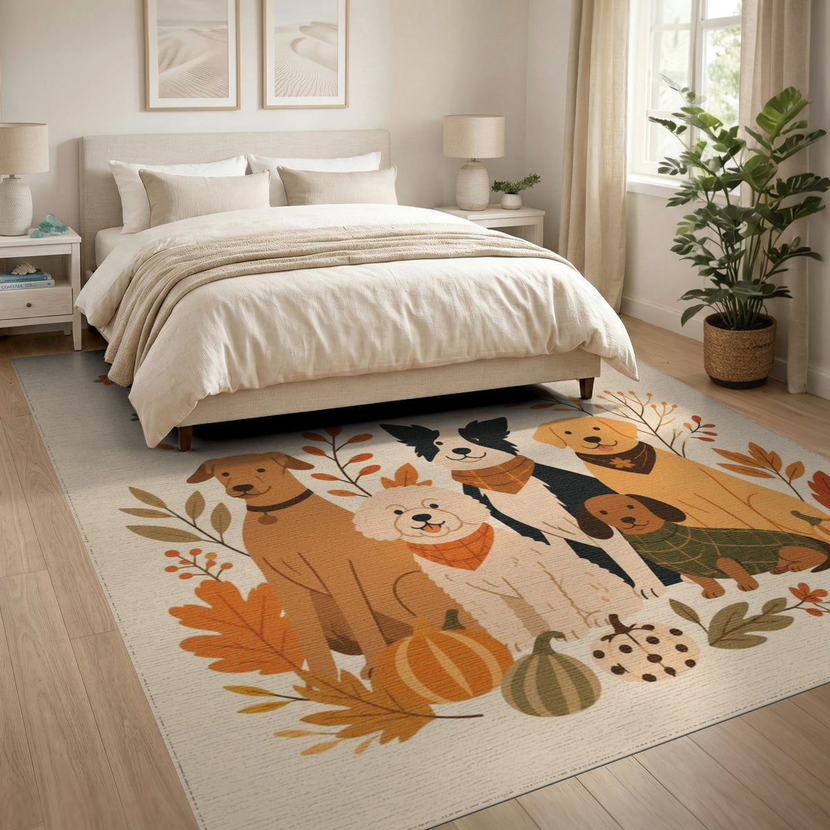 Brown and Tan Autumn Dogs Welcome Area Rug