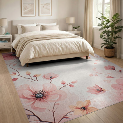 Blush Pink Floral Vintage Area Rug