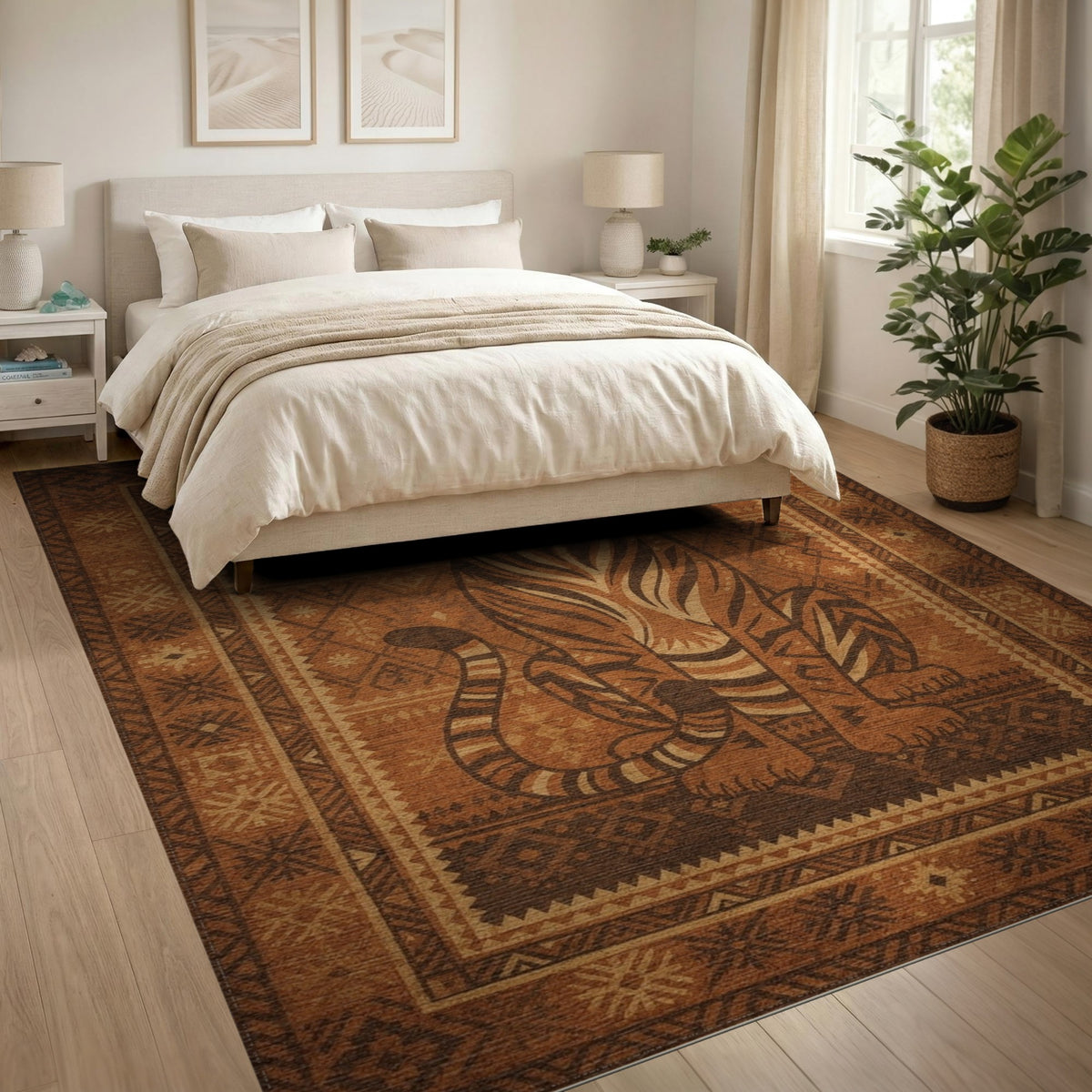 Heritage Tribal Tiger Area Rug in Brown Tan
