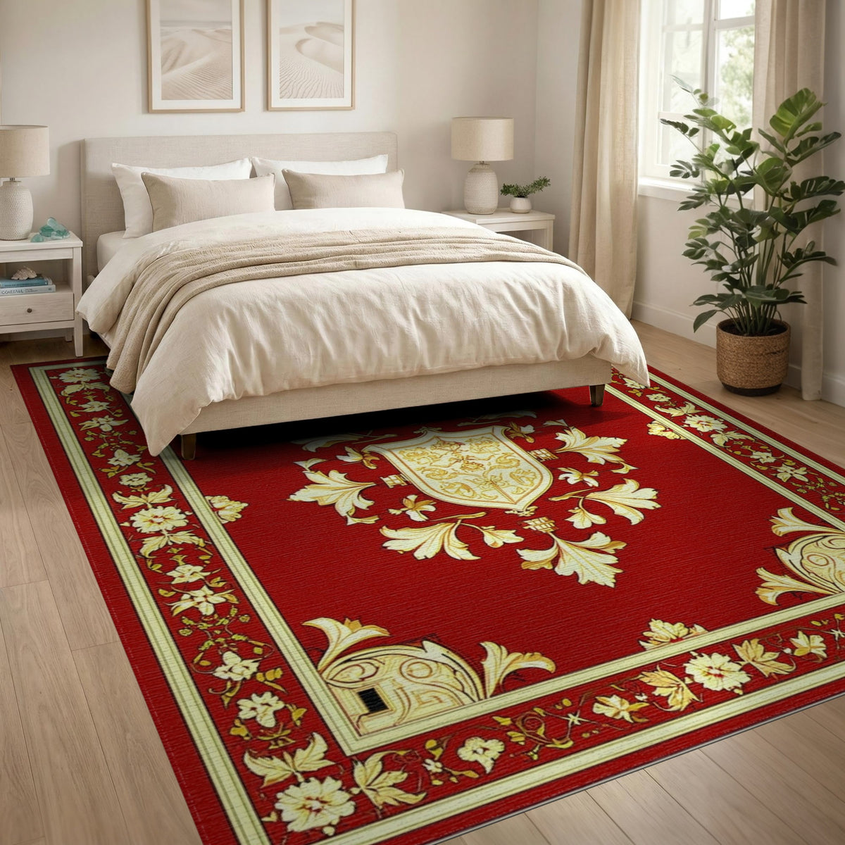 Red Gold Ornate Floral Medallion Rug
