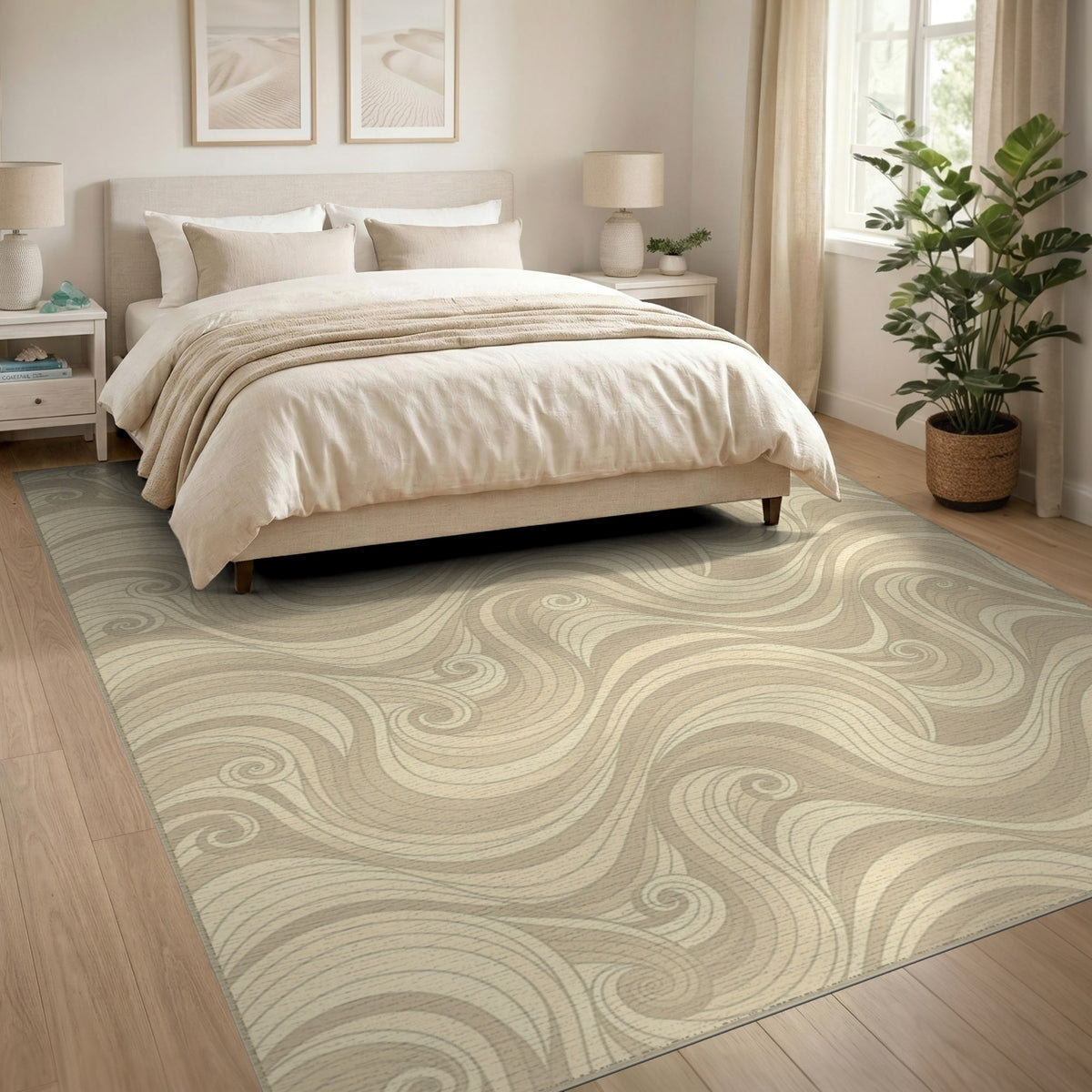 Beige Swirl Wave Abstract Area Rug