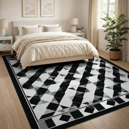 Black White Geometric Diamond Area Rug