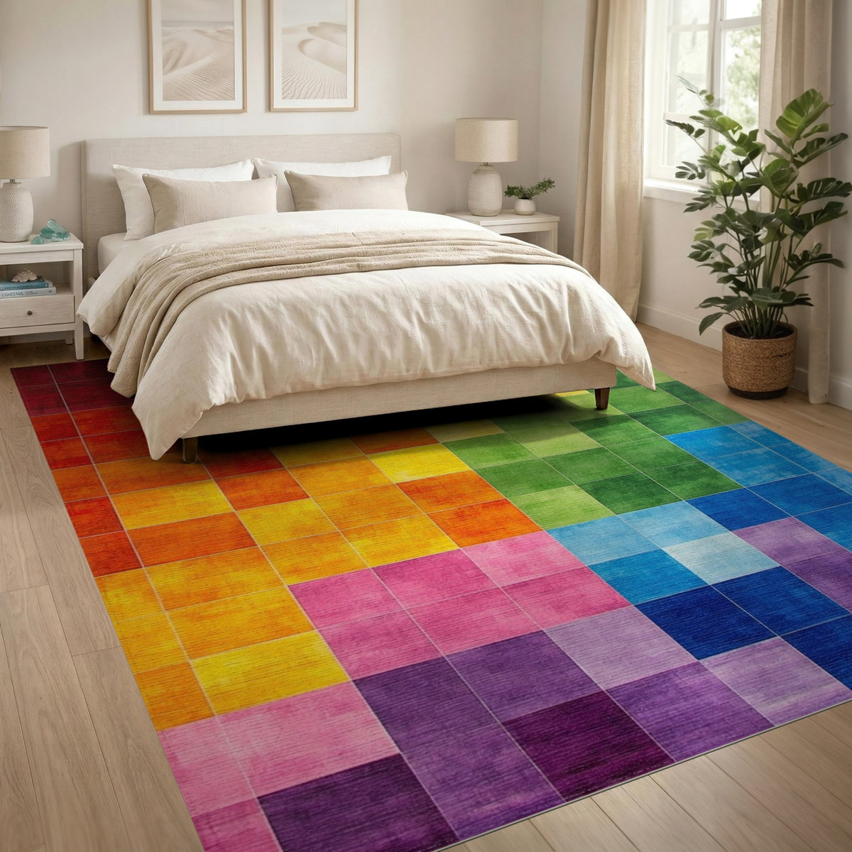 Rainbow Spectrum Grid Area Rug