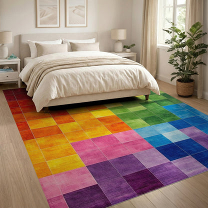 Rainbow Spectrum Grid Area Rug
