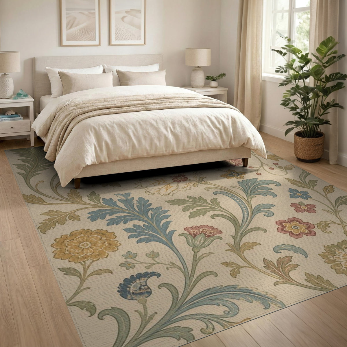 Vintage Floral Beige Area Rug