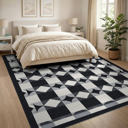 Black and White Geometric Modern Black White Geometric Checkered Area Rug