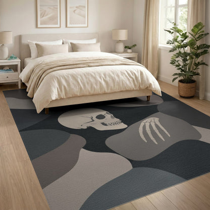 Grey Abstract Skull Skeleton Area Rug