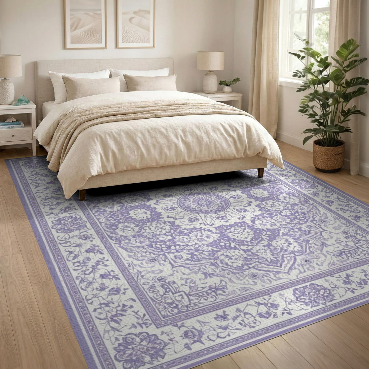 Traditional Persian Purple Floral Persian Medallion Rug