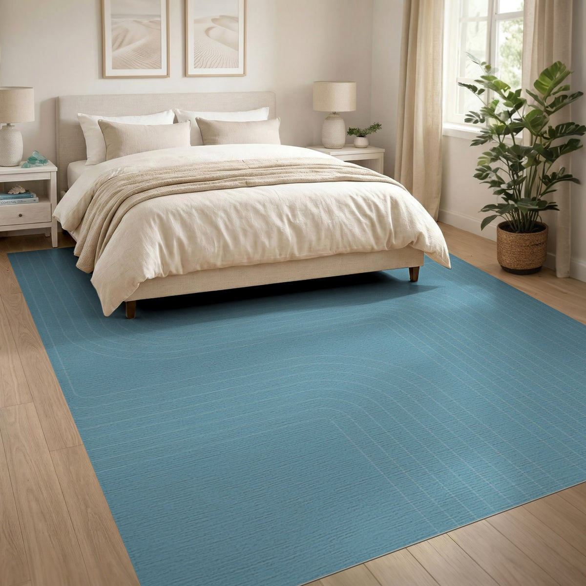 Blue Teal Geometric Lines Area Rug