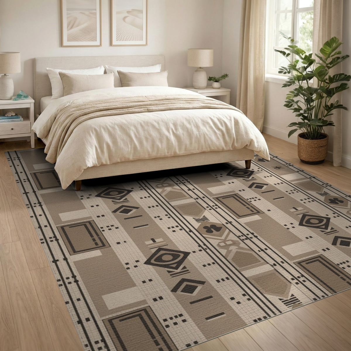 Geometric Modern Brown Geometric Tribal Area Rug