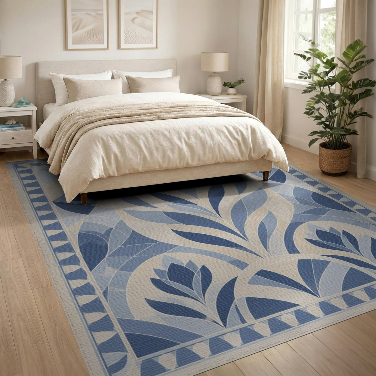 Blue and Teal Blue Geometric Sunburst Area Rug