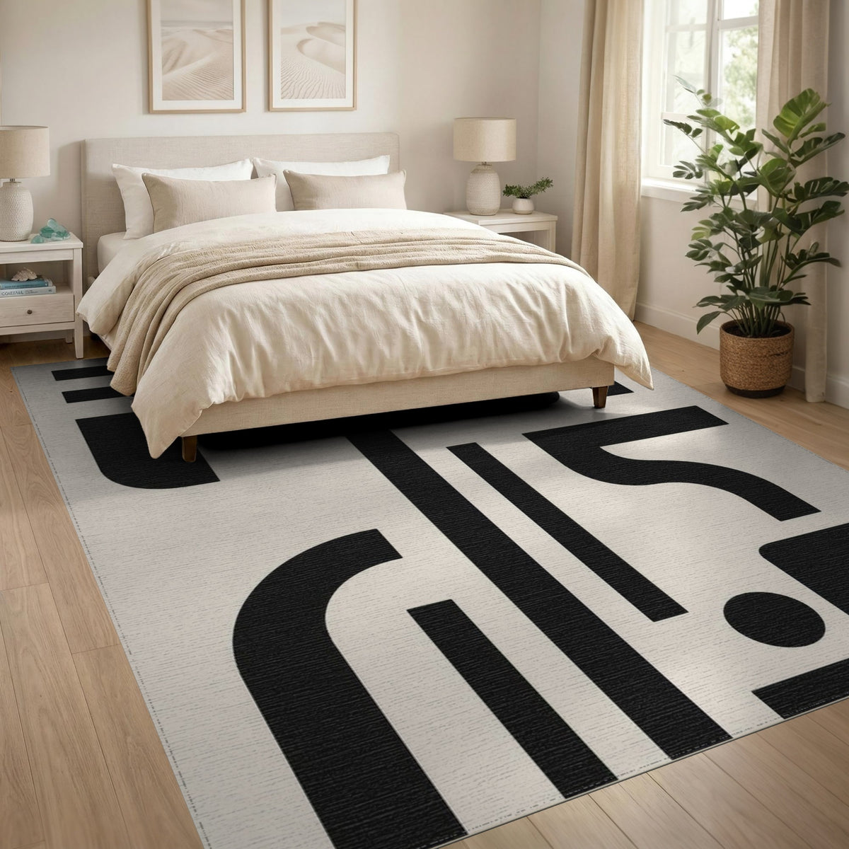 Bold Black White Geometric Area Rug