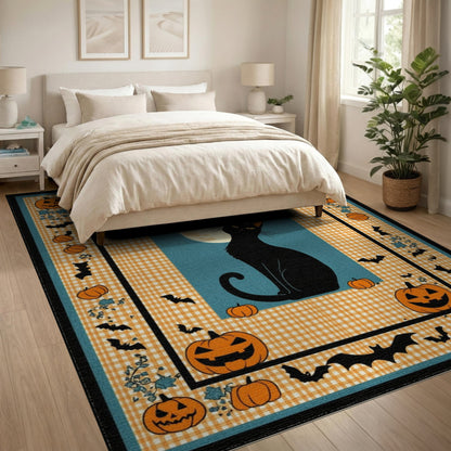 Kids Cartoon Black Cat Halloween Area Rug