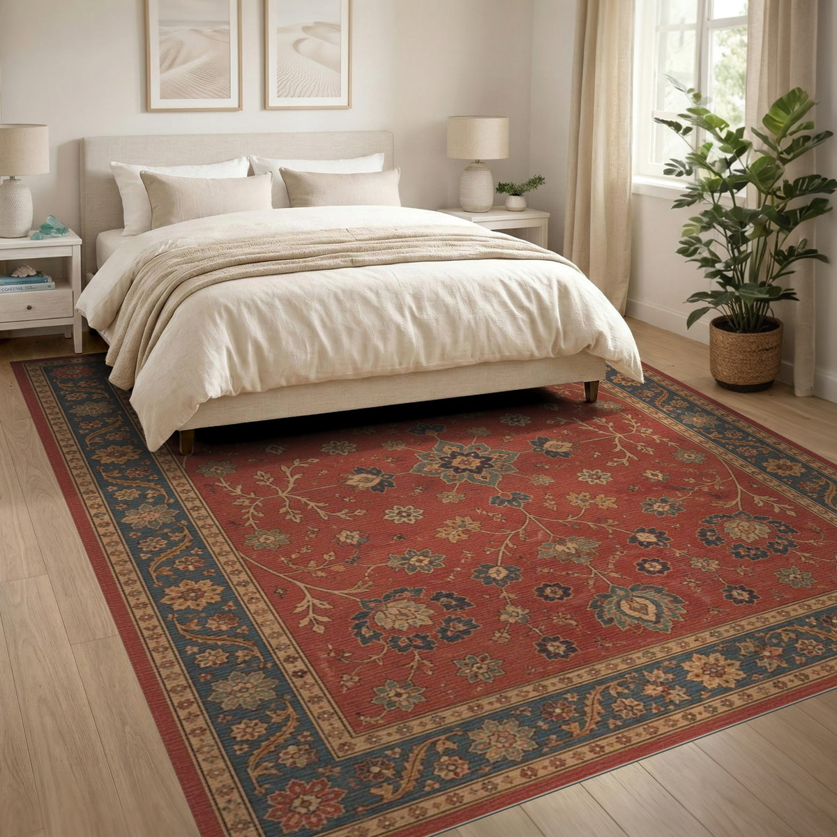 Red Floral Traditional Persian Red Area Rug