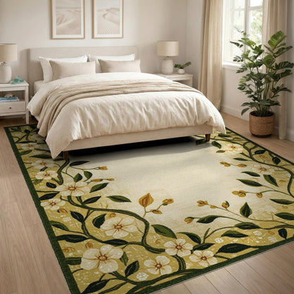 Yellow Floral Vine Border Area Rug