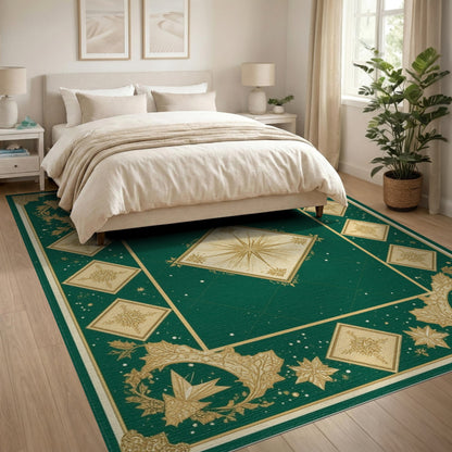 Green Gold Snowflake Starburst Area Rug