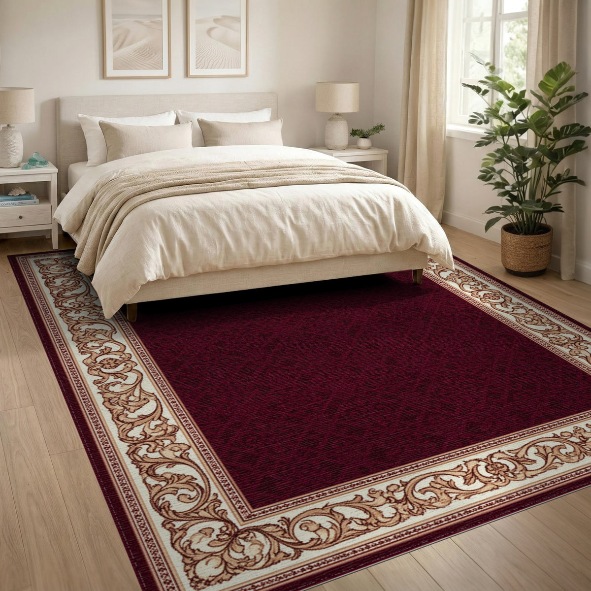 Luxurious Red Persian Area Rug with Ornate Border