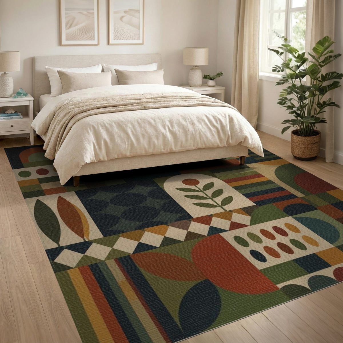 Multi-color and Patterns Multi-Color Geometric Leaf Area Rug