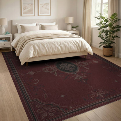 Red Traditional Persian Deep Red Persian Medallion Area Rug
