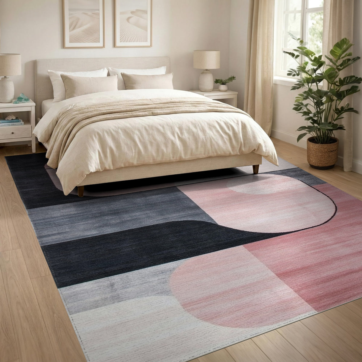 Modern Pink Geometric Area Rug