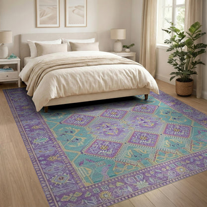 Purple Teal Geometric Diamond Area Rug