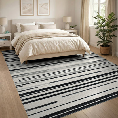 Black White Striped Geometric Area Rug