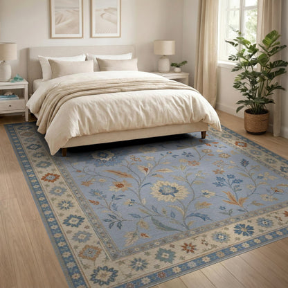 Blue and Teal Light Blue Floral Vintage Area Rug