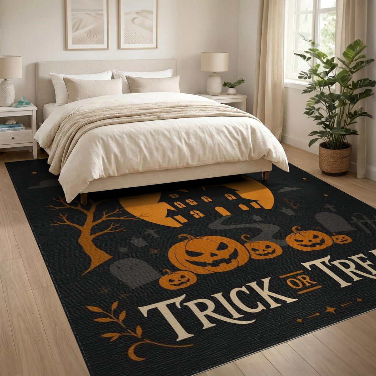 Orange Trick or Treat Halloween Area Rug