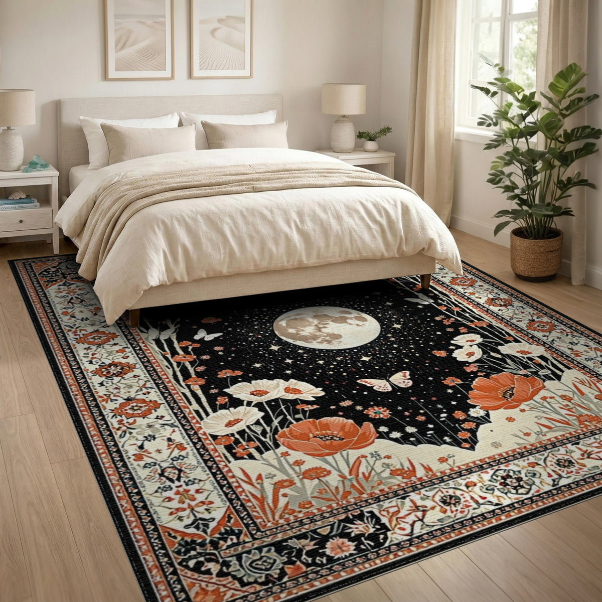 Starry Moon Poppy Floral Area Rug