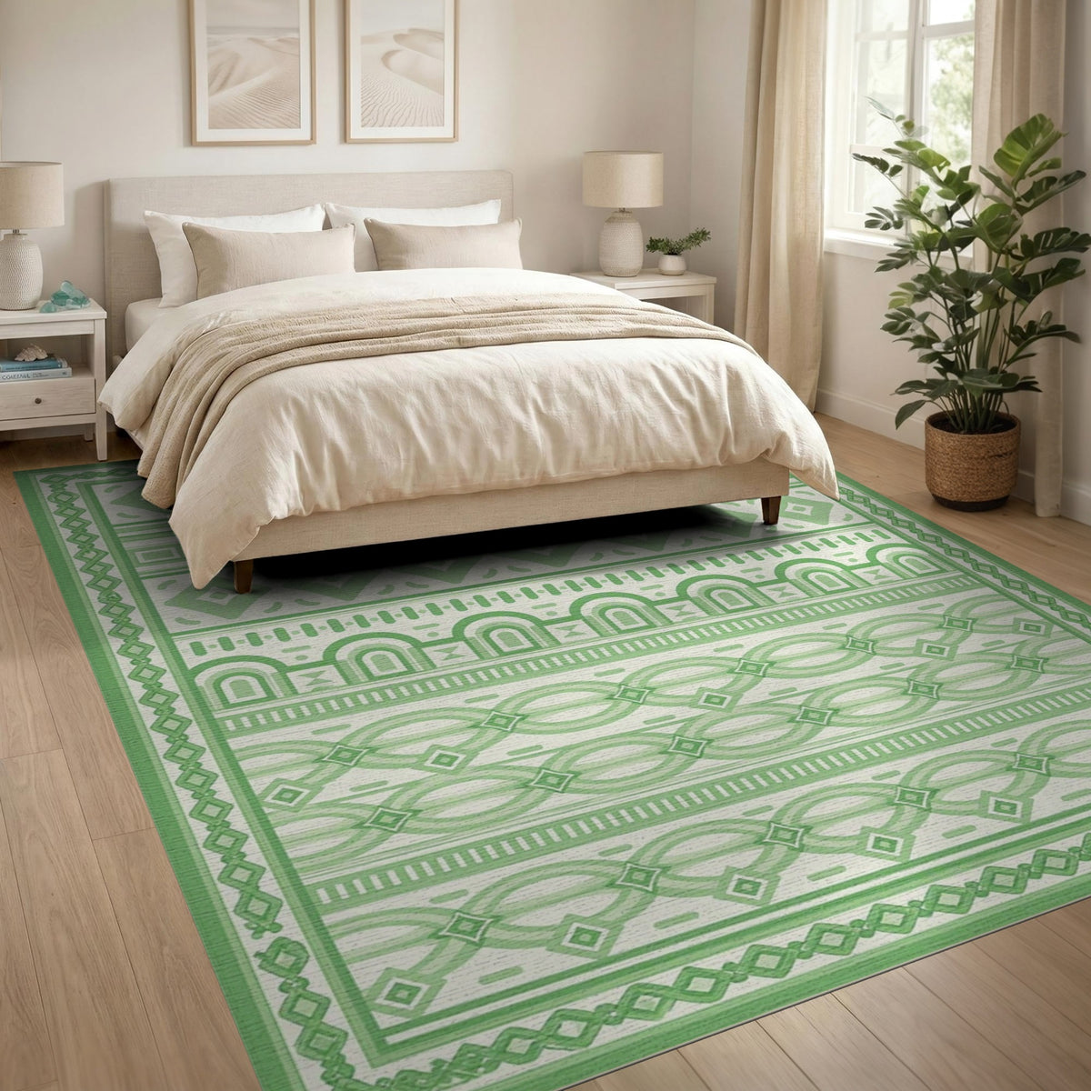 Green Geometric Diamond Green Area Rug