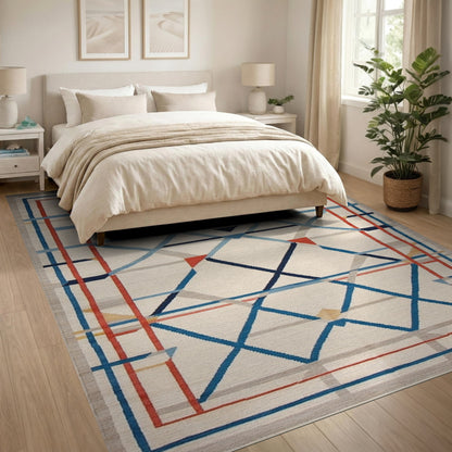Diamond Blue and Teal Blue Geometric Diamond Area Rug