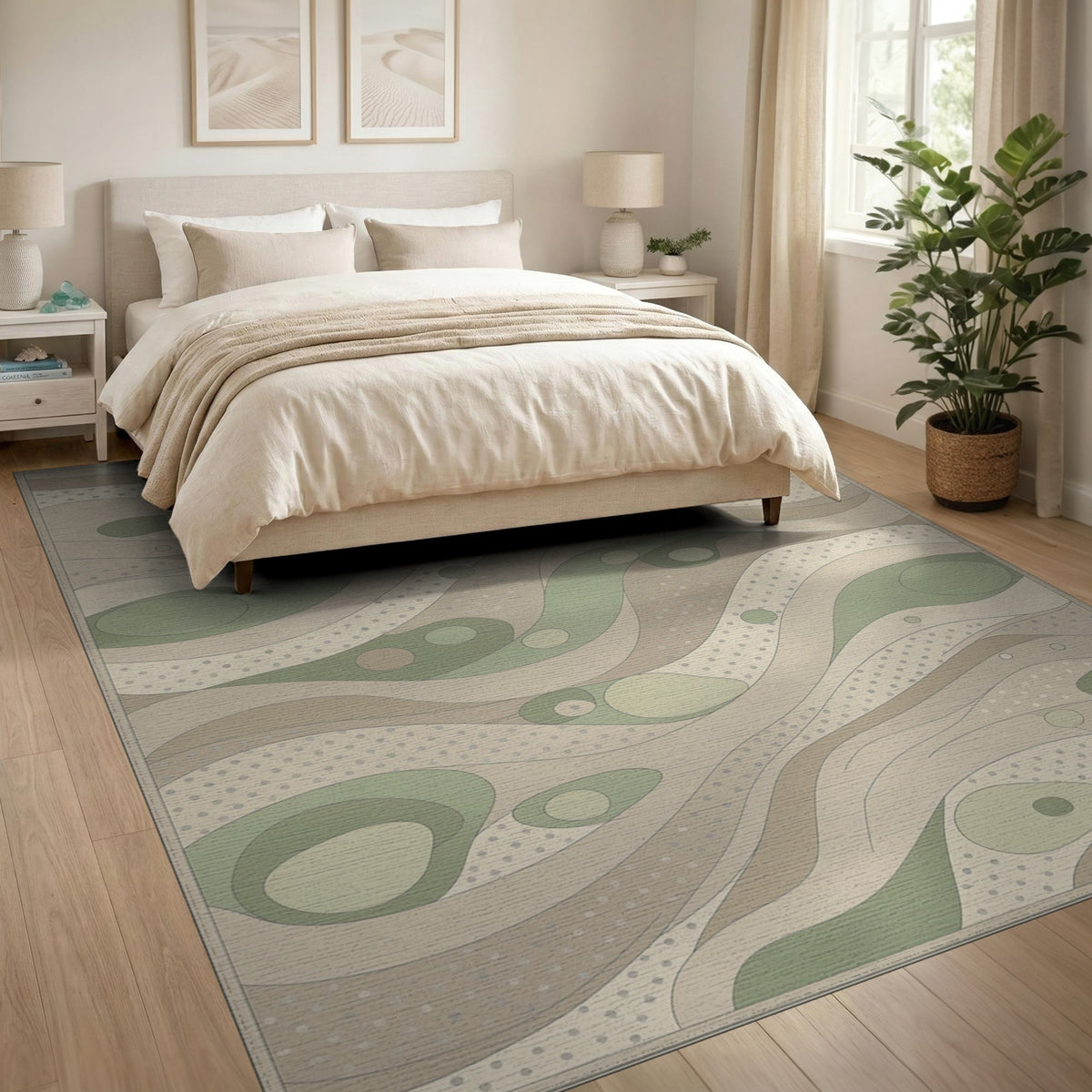 Beige and Neutral Organic Wave Beige Area Rug