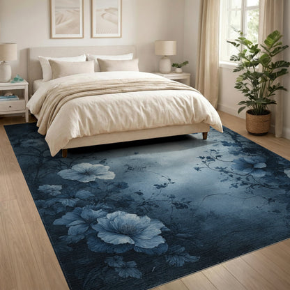 Blue Floral Distressed Vintage Area Rug