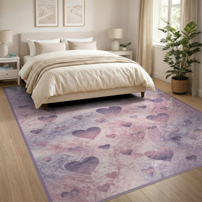 Pink Marble Heart Washable Area Rug