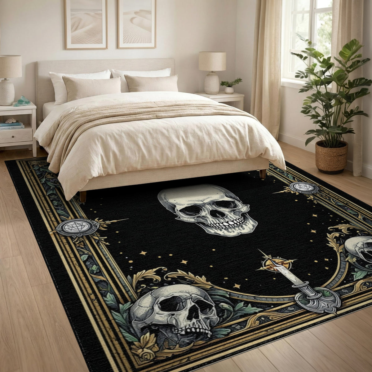 Gothic Skull Ornate Black Area Rug