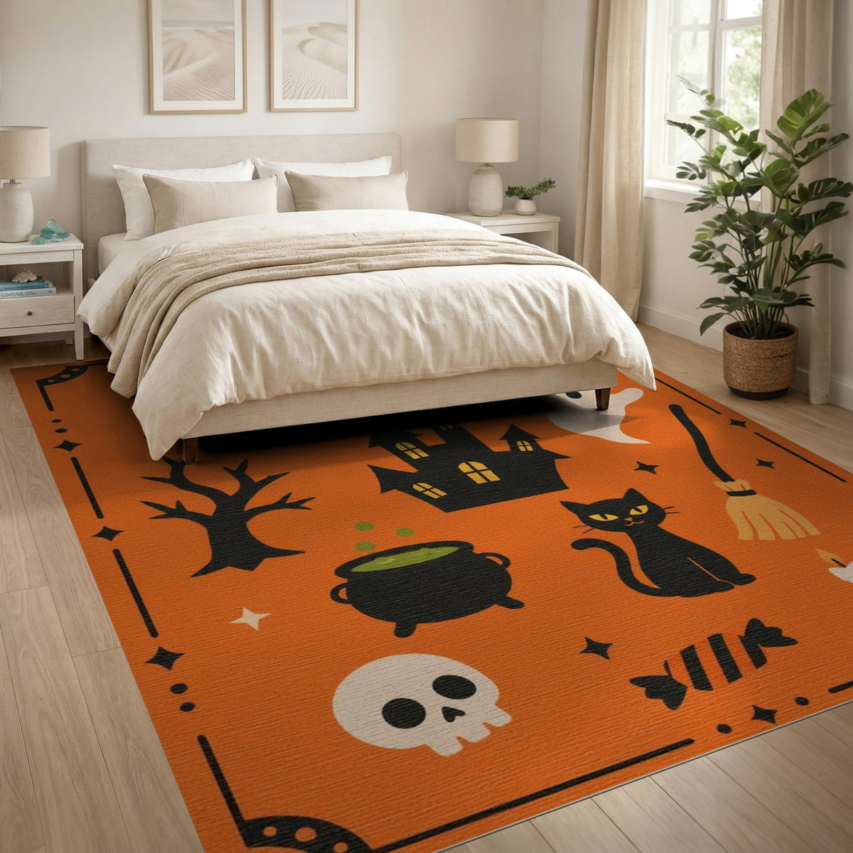 Spooky Halloween Orange Kids Cartoon Area Rug