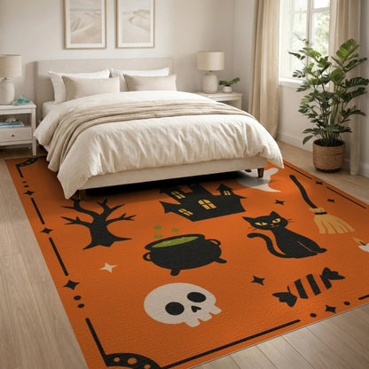 Spooky Halloween Orange Kids Cartoon Area Rug