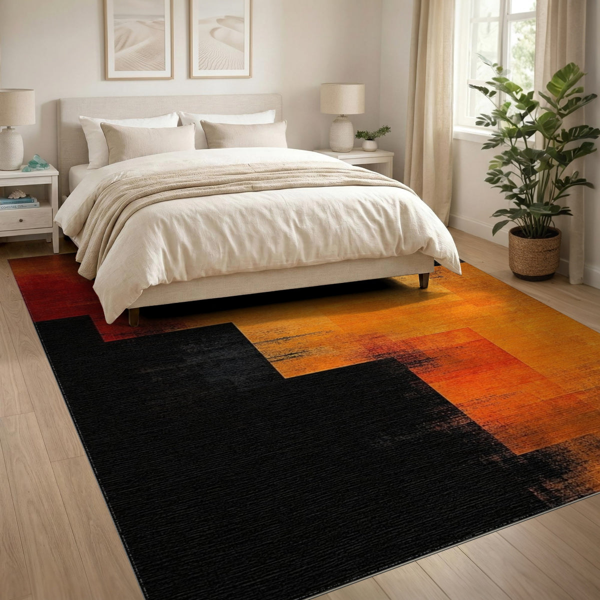 Bold Orange Geometric Step Area Rug