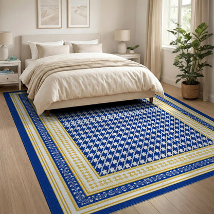 Blue Geometric Houndstooth Area Rug