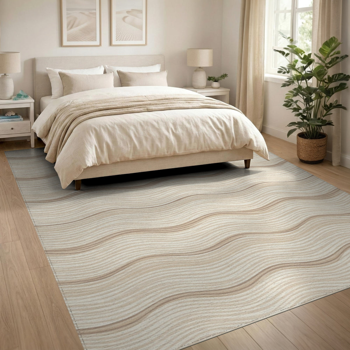 Beige Wavy Abstract No. 18 Area Rug