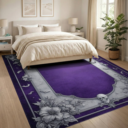 Purple Gothic Ornate Floral Skull Area Rug