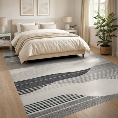 Grey Wavy Striped Abstract Area Rug
