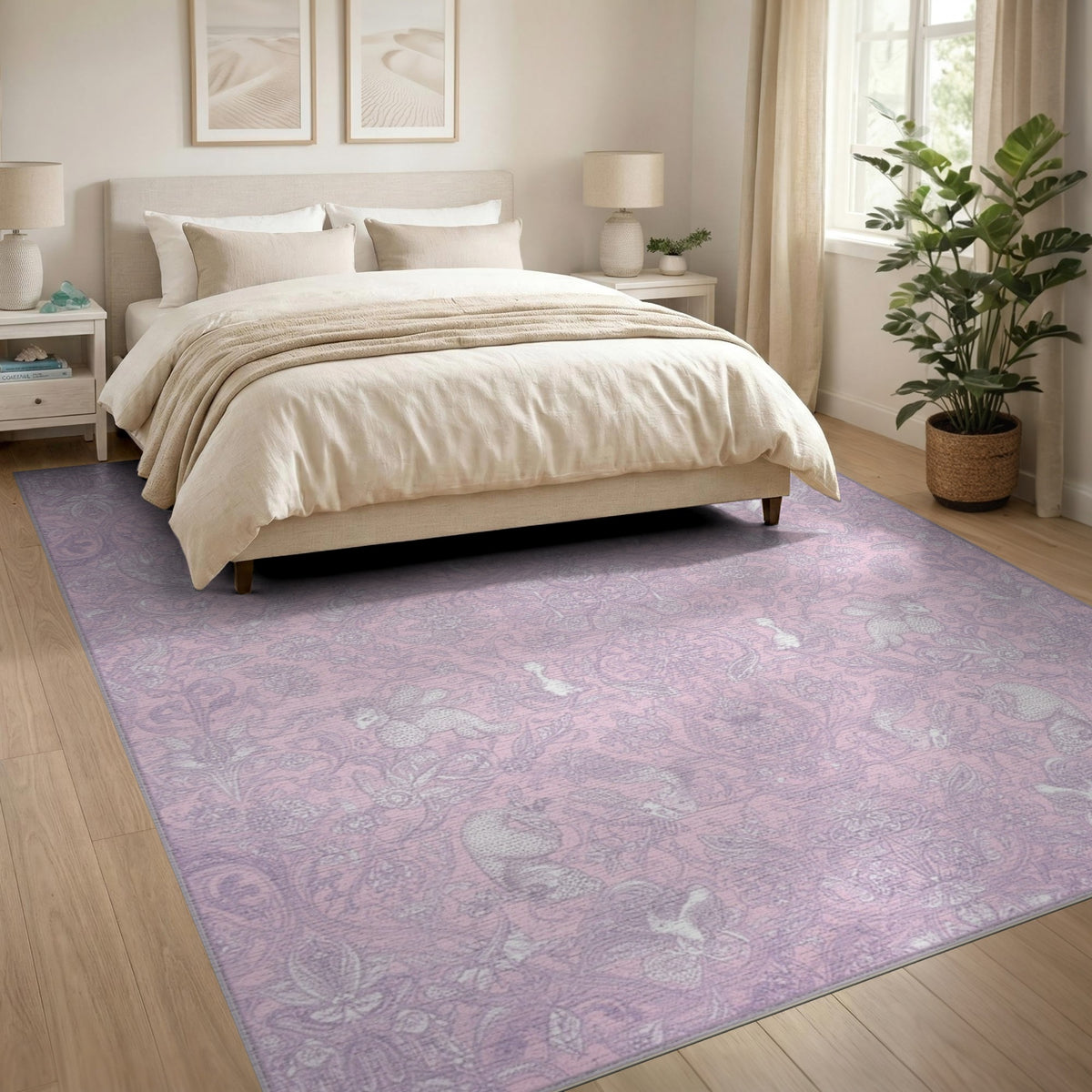 Pink Floral Unicorn Area Rug