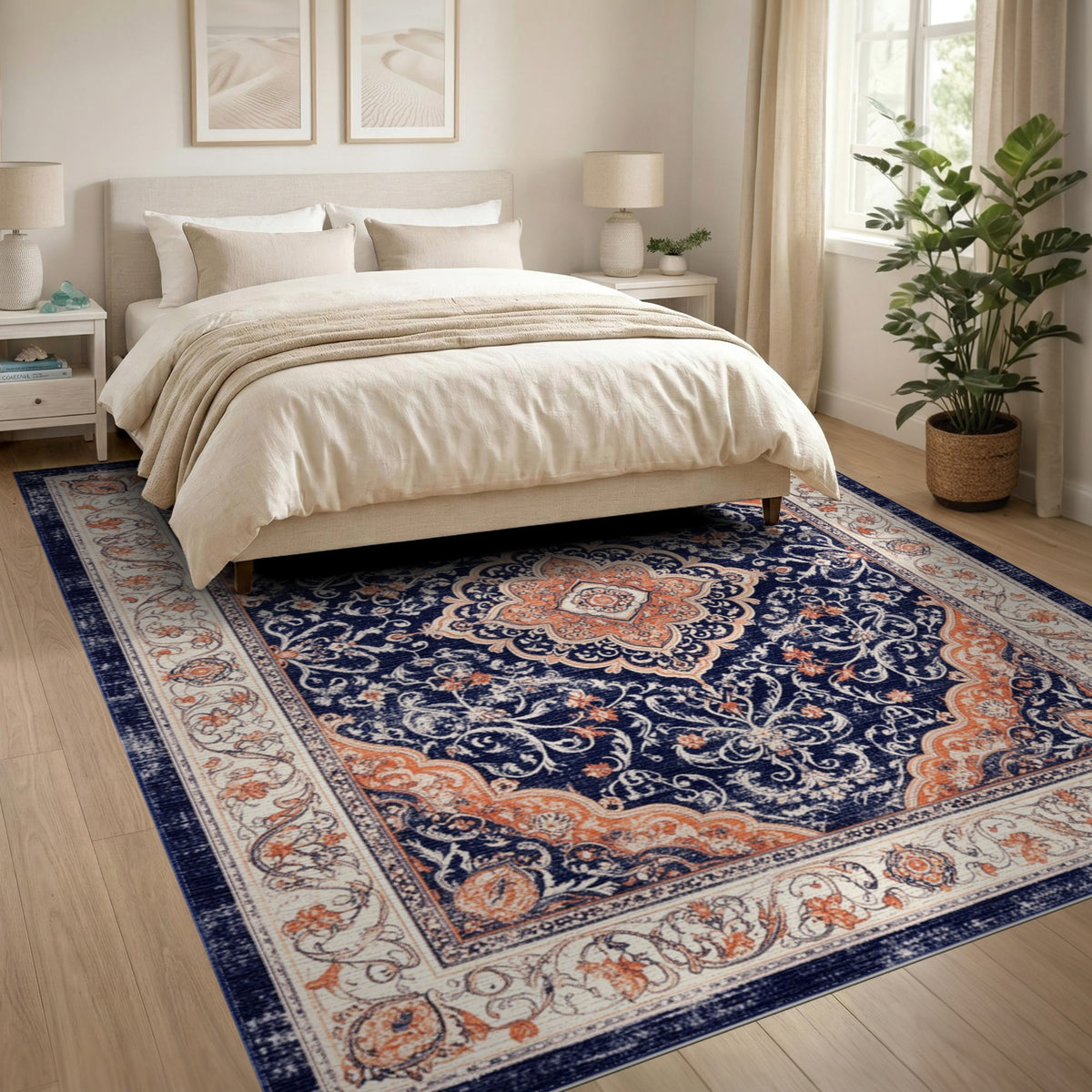 Navy Floral Blue and Teal Navy Blue Persian Floral Medallion Area Rug